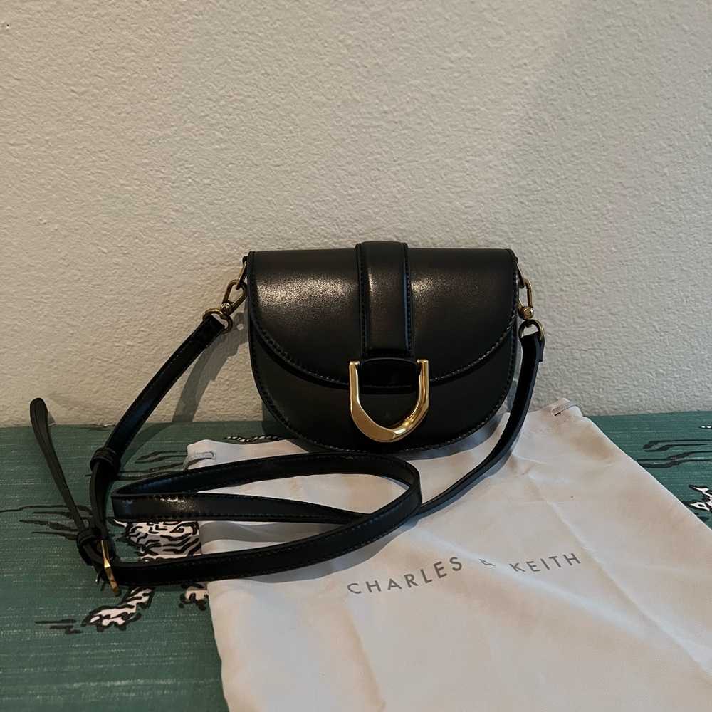 Charles & Keith Black and Gold Crossbody Bag